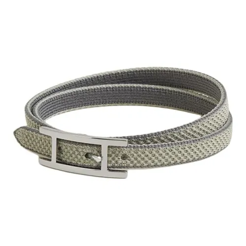 HERMES Recycled Nylon Stainless Steel Leather Mesh Bracelets Men's Gray
