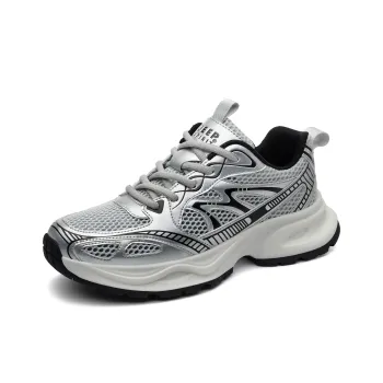 JEEP SPIRIT Anti-Slip Wear-Resistant Breathable Lightweight Height Increasing Low-Top Chunky Sneakers Men's Silver