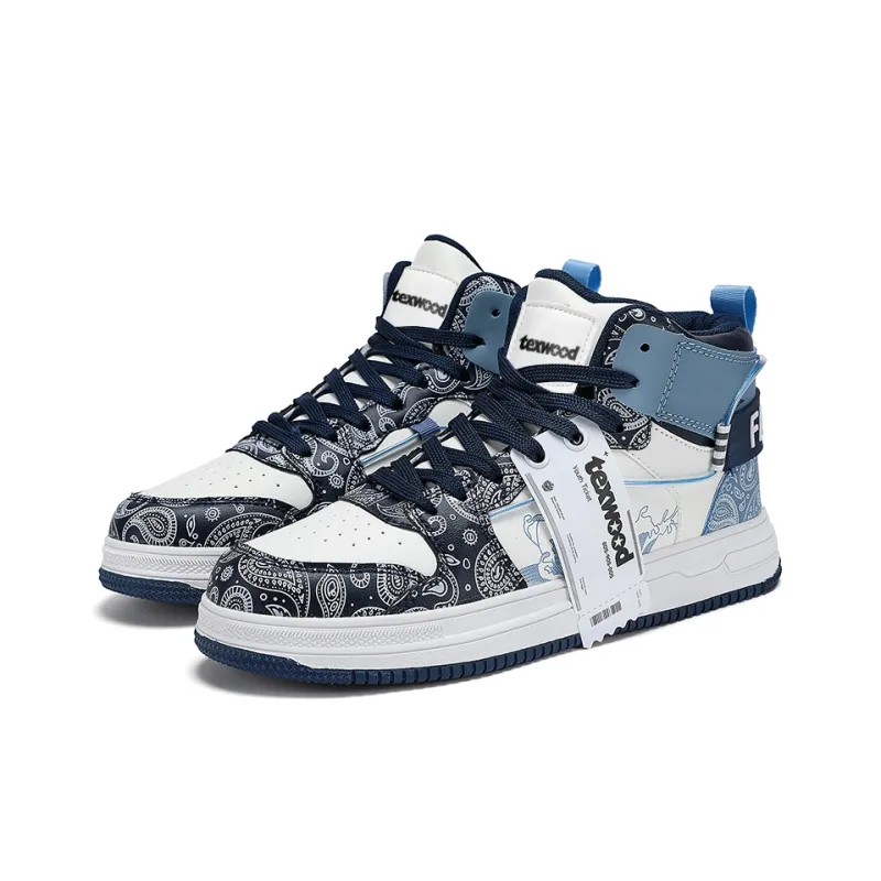 TEXWOOD Chinese Style Blue And White Porcelain Collection High Top Skateboard Shoes Men's-3
