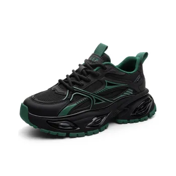 JEEP SPIRIT Anti Slip Wear Resistant Breathable Height Increasing Low Top Chunky Sneakers Men's Bamboo Leaf Green