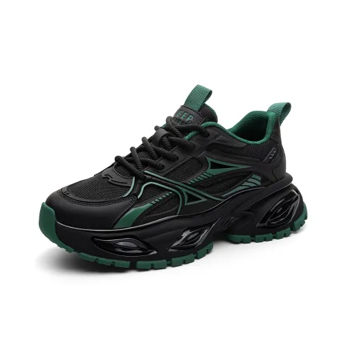 JEEP SPIRIT Anti Slip Wear Resistant Breathable Height Increasing Low Top Chunky Sneakers Men's Bamboo Leaf Green