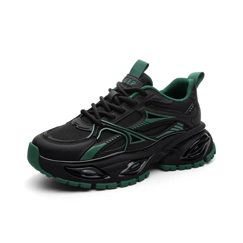 JEEP SPIRIT Anti Slip Wear Resistant Breathable Height Increasing Low Top Chunky Sneakers Men's Bamboo Leaf Green-0