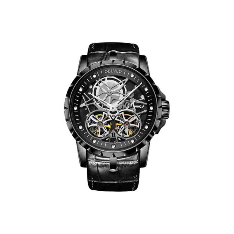 OBLVLO Automatic Mechanical Movement Cowhide Strap Watch Unisex Silver Dial-10