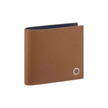 BVLGARI Cow Leather Wallet Small Size Men's Brown & Blue
