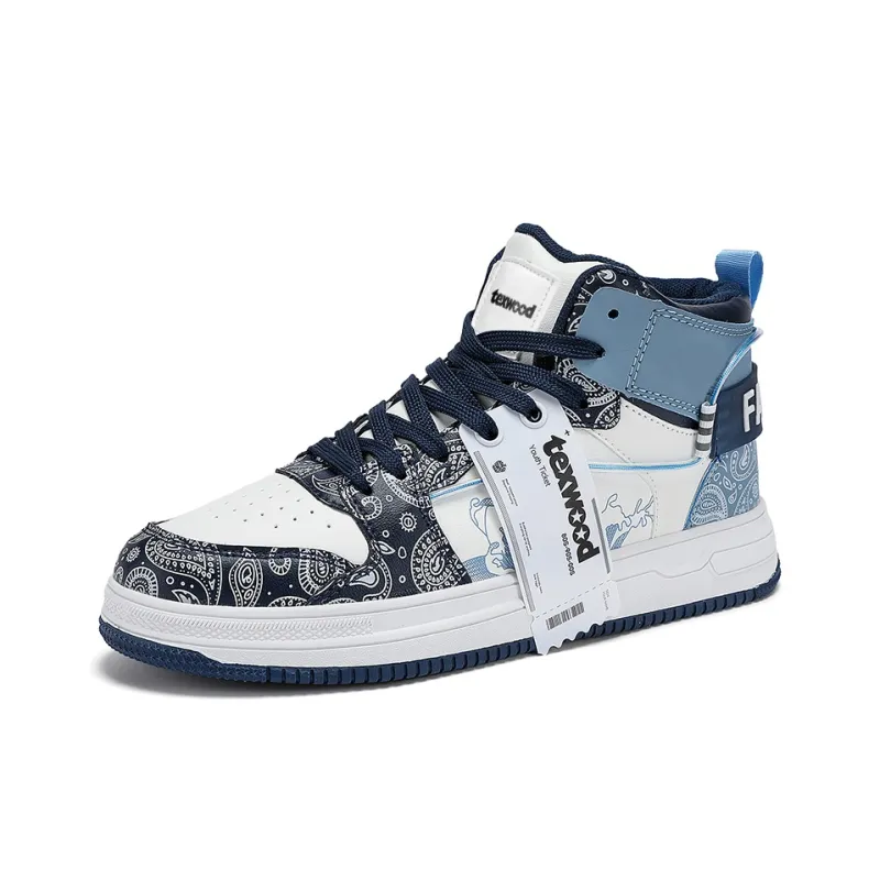 TEXWOOD Chinese Style Blue And White Porcelain Collection High Top Skateboard Shoes Men's-2