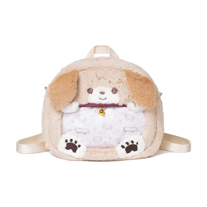 RIZHI STORE Rabbit Fur Backpack Medium Size Unisex Golden Retriever Ita Bag-6