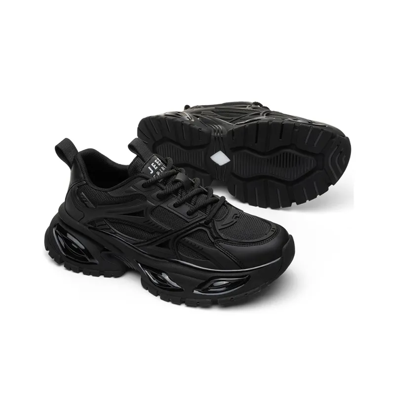 JEEP SPIRIT Anti Slip Wear Resistant Breathable Lightweight Low Top Chunky Sneakers Men's Cool Black-3