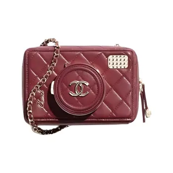 CHANEL Sheepskin Makeup Bag, Small Square Bag, Shoulder Bag, Crossbody Bag Women's Red