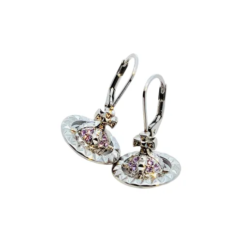 Vivienne Westwood Crystal Stud Saturn Globe Pendant Hoop Earrings Women's Silver/Purple