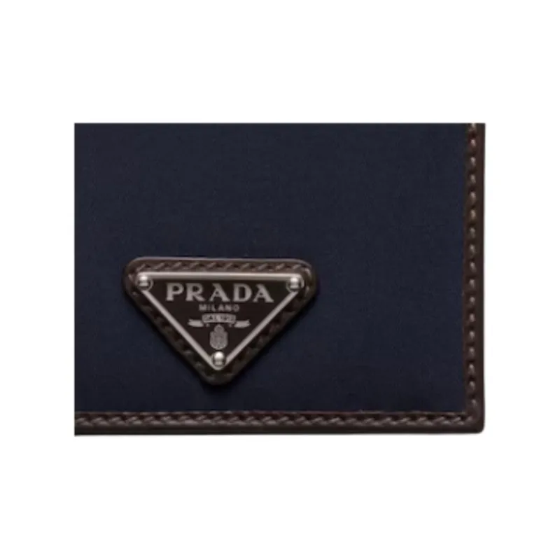 PRADA Re Nylon Polyamide Wallet Men's Blue & Coffee-4