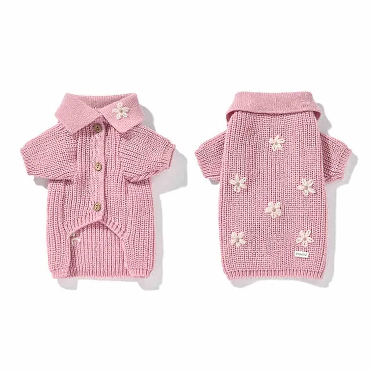 UFBemo Pet Clothing, Hand Crochet Lapel/bow Jacquard/woven Collar Cable Cardigan-4