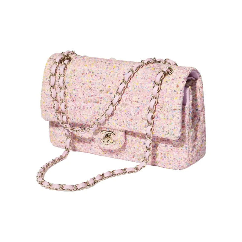 CHANEL Twill Soft Woolen Shoulder Bag Women's Pink-1