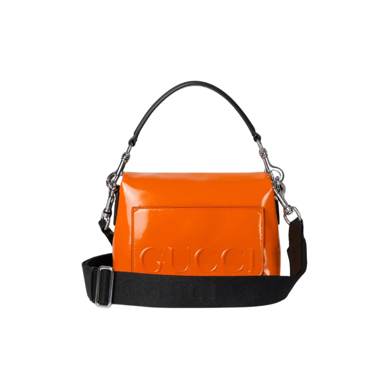 GUCCI Patent Leather One Shoulder Handbag Trumpets Women's Bright Orange-3