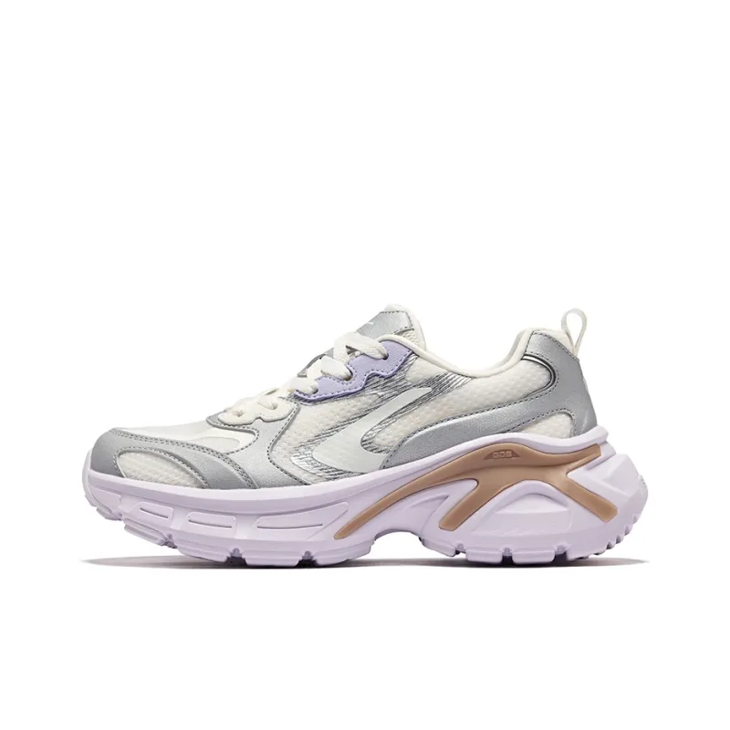 Erke Wear resistant And Lightweight Low Top Casual Shoes Women's Microcrystal White Bright Silver-0