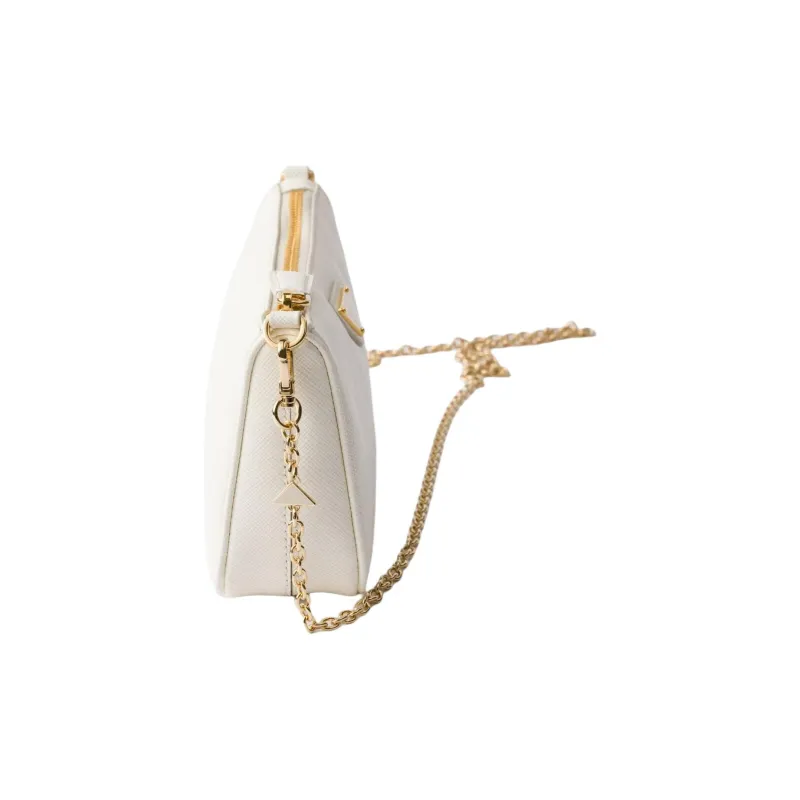 PRADA Saffiano Leather Clutch Mini Women's White-2