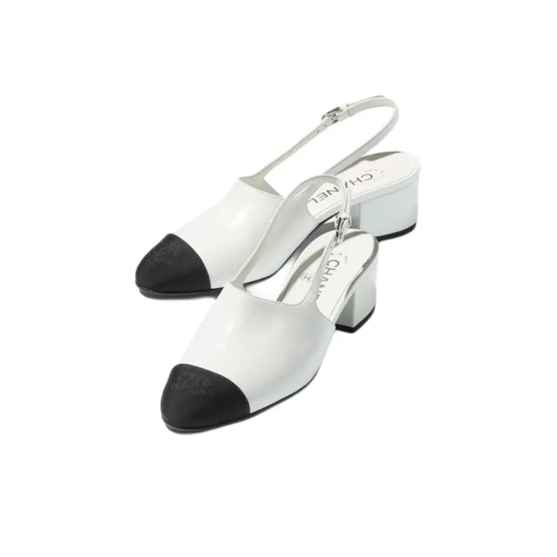 CHANEL Chunky Heel High Heels 4.5cm Women's White-1