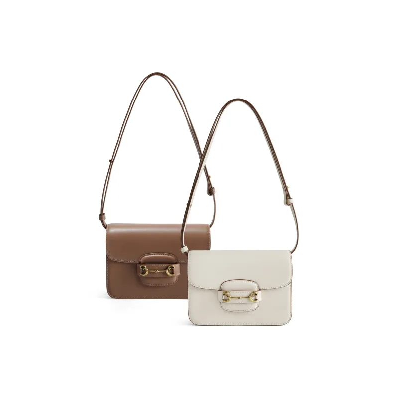 BELLE Cow Leather Small Square Bag, Crossbody Bag Women's White/Coffee-9
