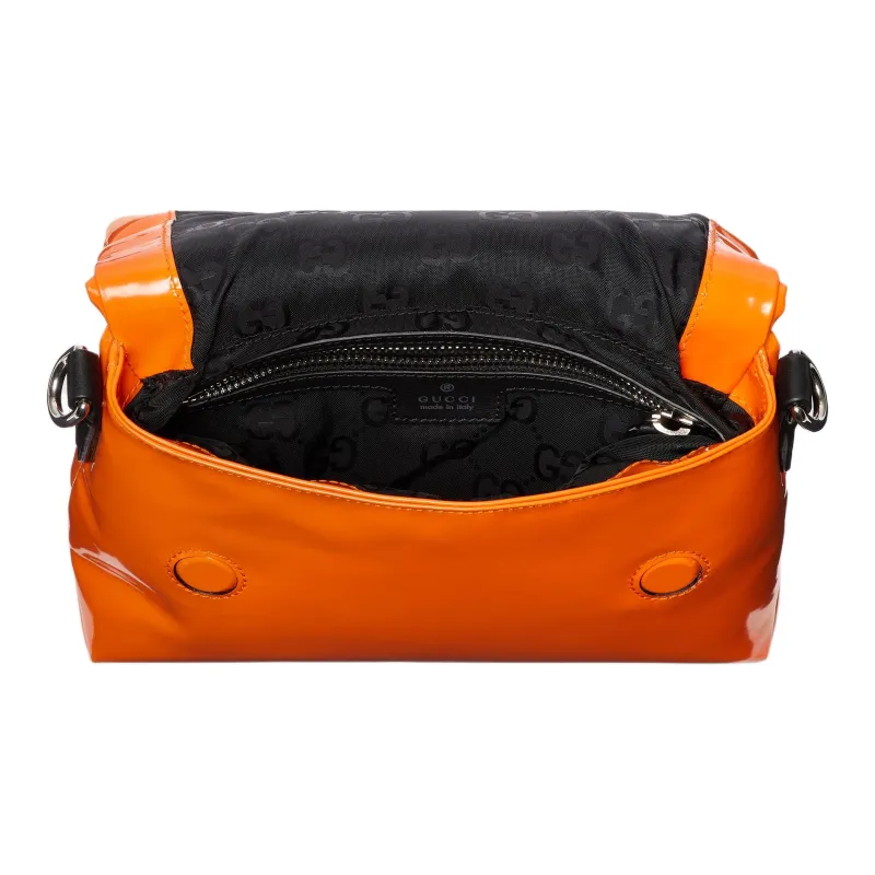 GUCCI Patent Leather One Shoulder Handbag Trumpets Women's Bright Orange-4