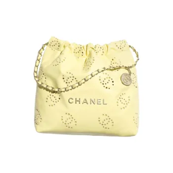 CHANEL Shiny Calfskin Hobo Bag Shoulder Bag Trumpets Women's Light Yellow