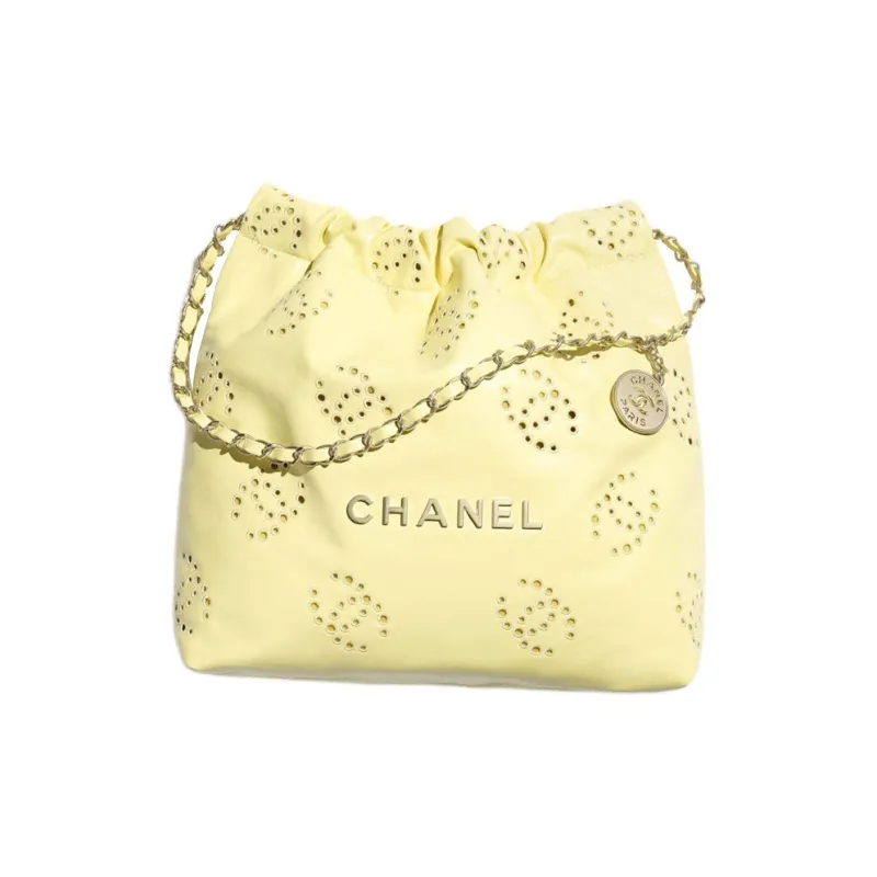 CHANEL Shiny Calfskin Hobo Bag Shoulder Bag Trumpets Women's Light Yellow-0