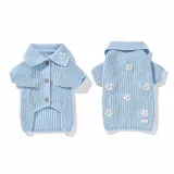 Crochet Flower Lapel Cardigan-Blue XS