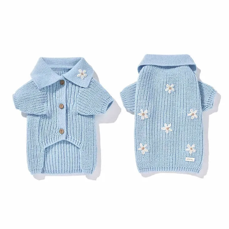 UFBemo Pet Clothing, Hand Crochet Lapel/bow Jacquard/woven Collar Cable Cardigan-5