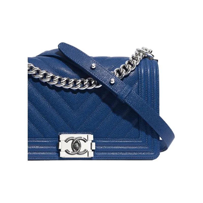 CHANEL Leboy Grain Embossed Calfskin Shoulder Bag Women's Blue-4