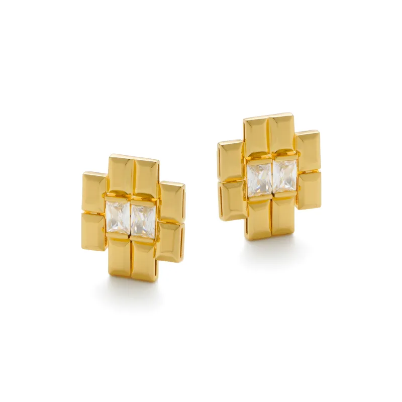 RSNY Gold Plated Copper Stud Earrings Women's-4