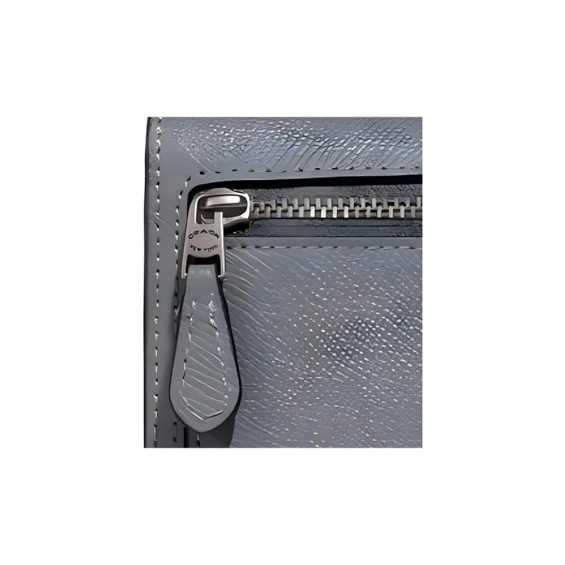 COACH Wyn Cross-Stitch Leather Coin Purses Wallets Small Size Women's Gray Blue-4