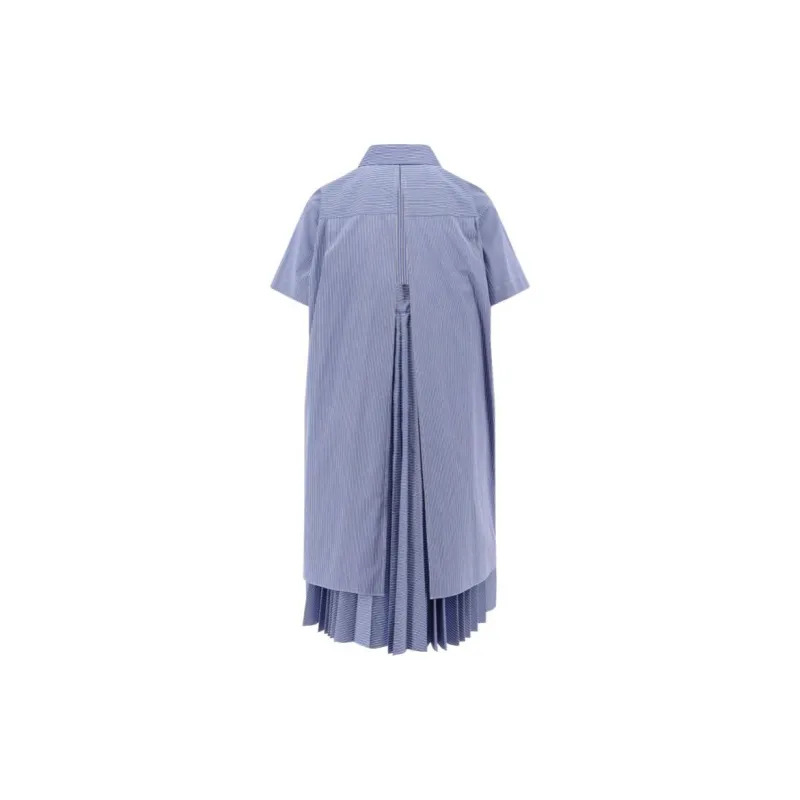 Sacai Striped Pleated Midi Chemisier Dress-1