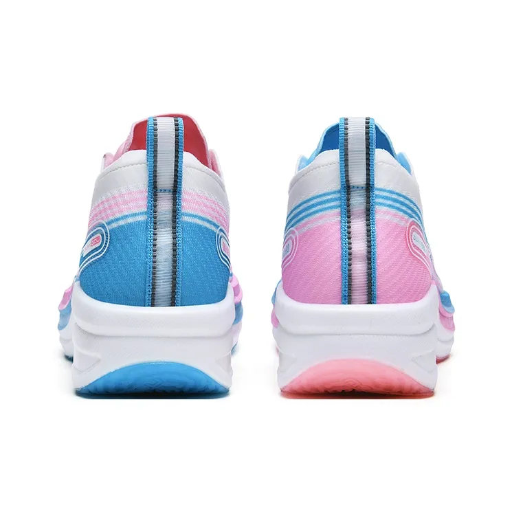 DUANGOU Cushioning Support Abrasion Resistant Slip Resistant Low Top Marathon Running Shoes Unisex Blue Pink Mismatched-2