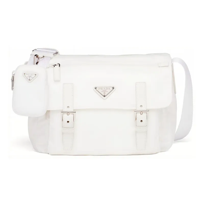 PRADA Re-Edition Recycled Nylon Patchwork 2-in-1 Messenger Bag Shoulder Bag Crossbody Bag Medium Size Unisex White-0