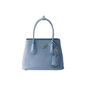 PRADA Double Leather Tote Bag Shopping Bag Shoulder Bag Crossbody Bag Handbag Small Size Women's Xingji Blue