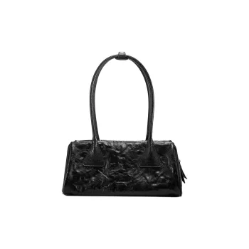 Simedin Cow Leather Portable Underarm Shoulder Bag Large Size Women's Black