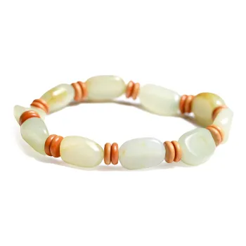 Artisan Lock Heart Jade Hetian Jade Bracelets Pale Greenish White Jade Unisex