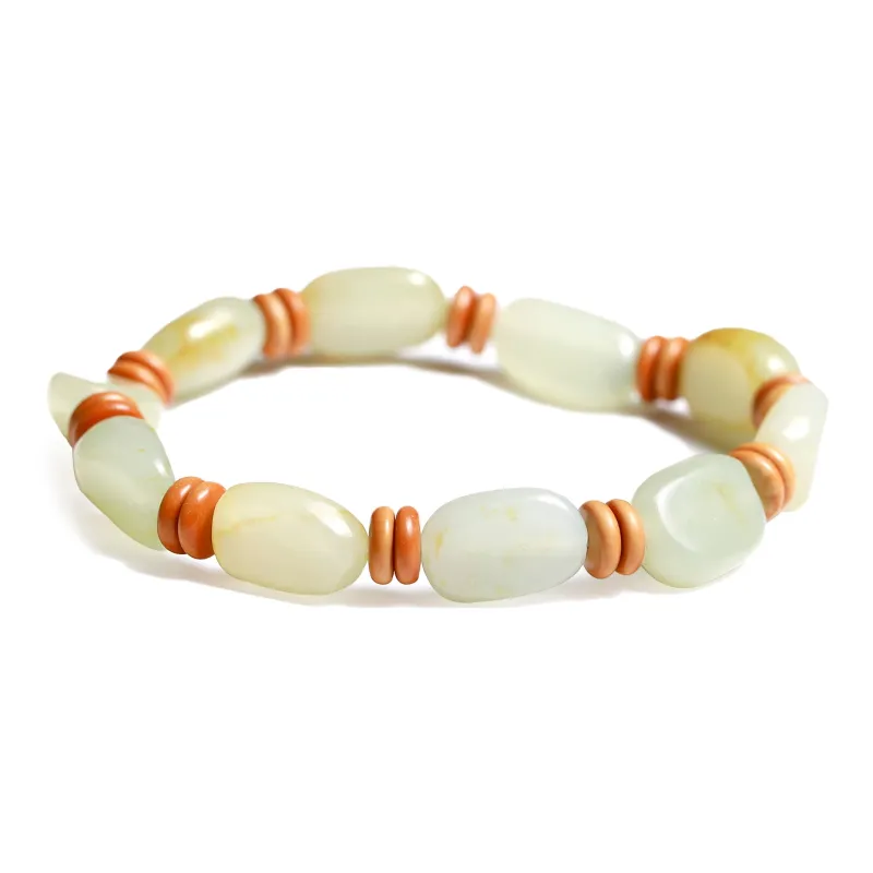 Artisan Lock Heart Jade Hetian Jade Bracelets Pale Greenish White Jade Unisex-0