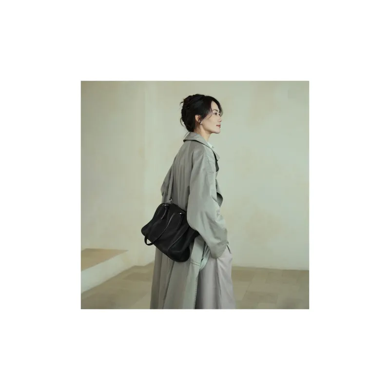 Qiuzhen Cow Leather Sycee Bowling Bag Crossbody Bag, Shoulder Bag Tubas Unisex Coffee/Black-5