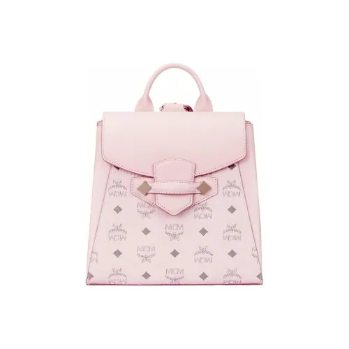 MCM Coated Canvas With Leather Backpack Shoulder Bag Crossbody Bag Small Size Women's Pink