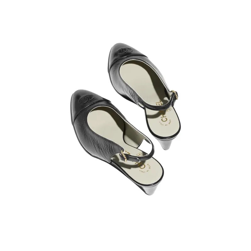CHANEL 25P Wedge Heel High Heels 4.5cm Women's Black-2