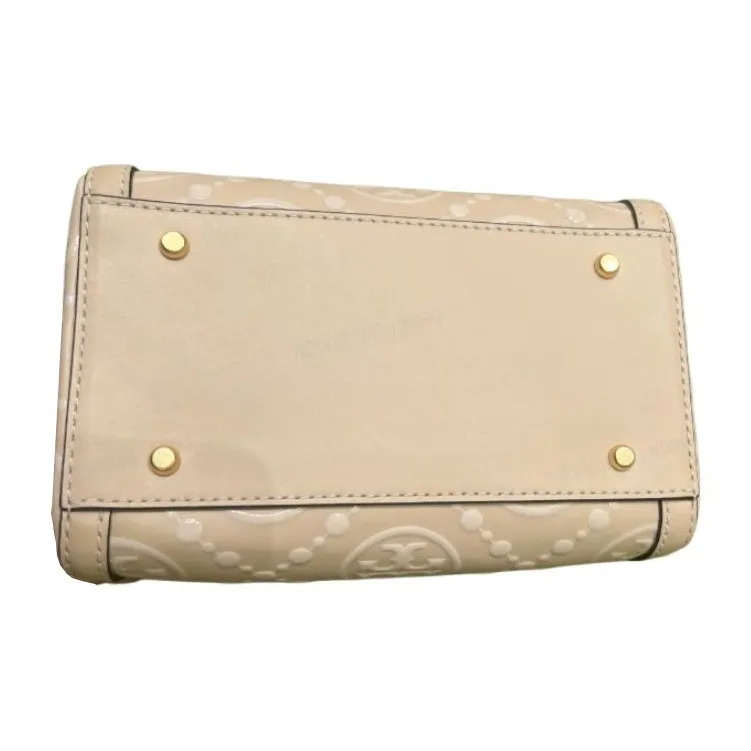 TORY BURCH T Monogram Cow Leather Barrel Bag, Shoulder Bag, Crossbody Bag, Handbag Mini Women's Warm Tea Brown-2