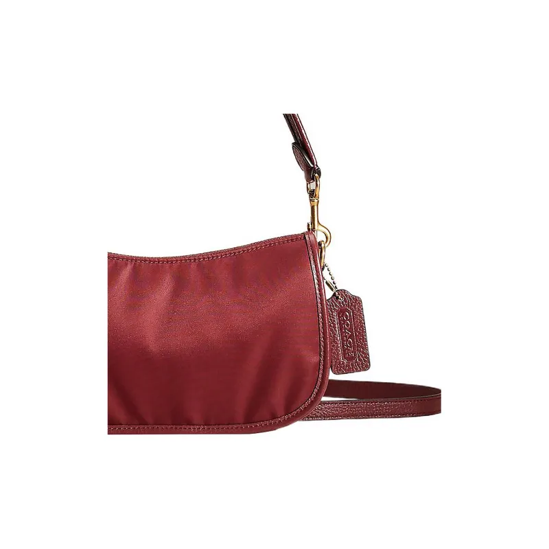COACH Swinger Nylon With Leather Shoulder Bag, Portable Crossbody Bag Medium Size Women's Burgundy-1