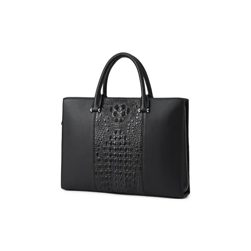 Chrisdien Deny Crocodile Leather With Cow Leather Briefcase Men's Black-2