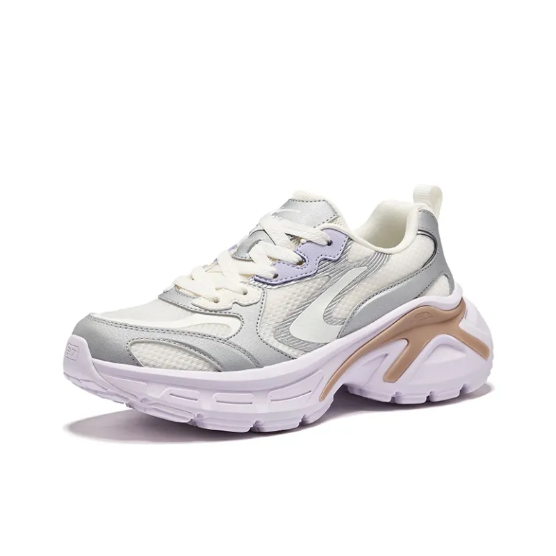 Erke Wear resistant And Lightweight Low Top Casual Shoes Women's Microcrystal White Bright Silver-2