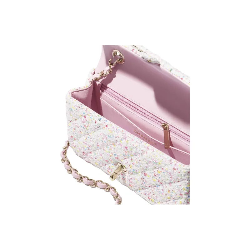 CHANEL Soft Woolen Crossbody Bag, Shoulder Bag Mini Women's White & Pink-3
