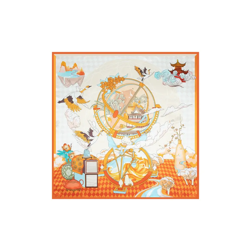 Shanghai Story 100% Mulberry Silk Scarves Women's Blue White, Gift Box Set-76