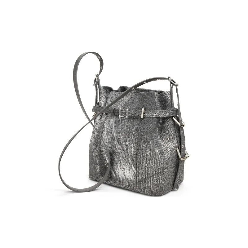 CHARLES&KEITH PU, Textile Mixture Shoulder Bag Medium Size Women's Denim Blue-2