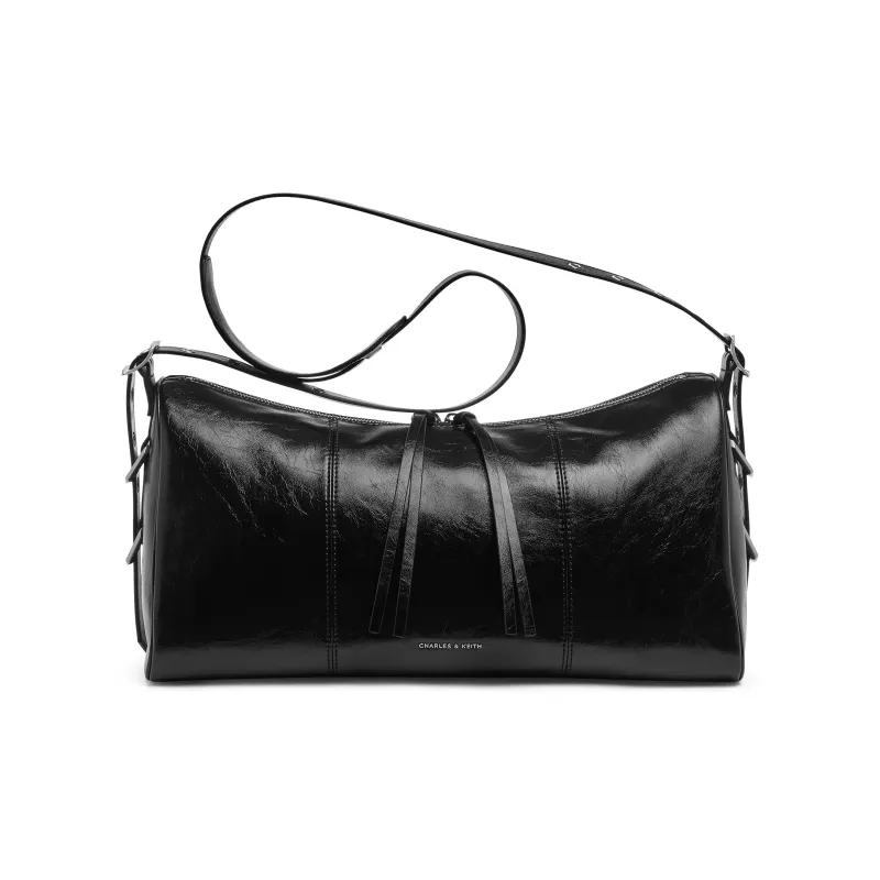 CHARLES&KEITH PU Shoulder Bag Tubas Women's Noir Black/Cream Milk White-0