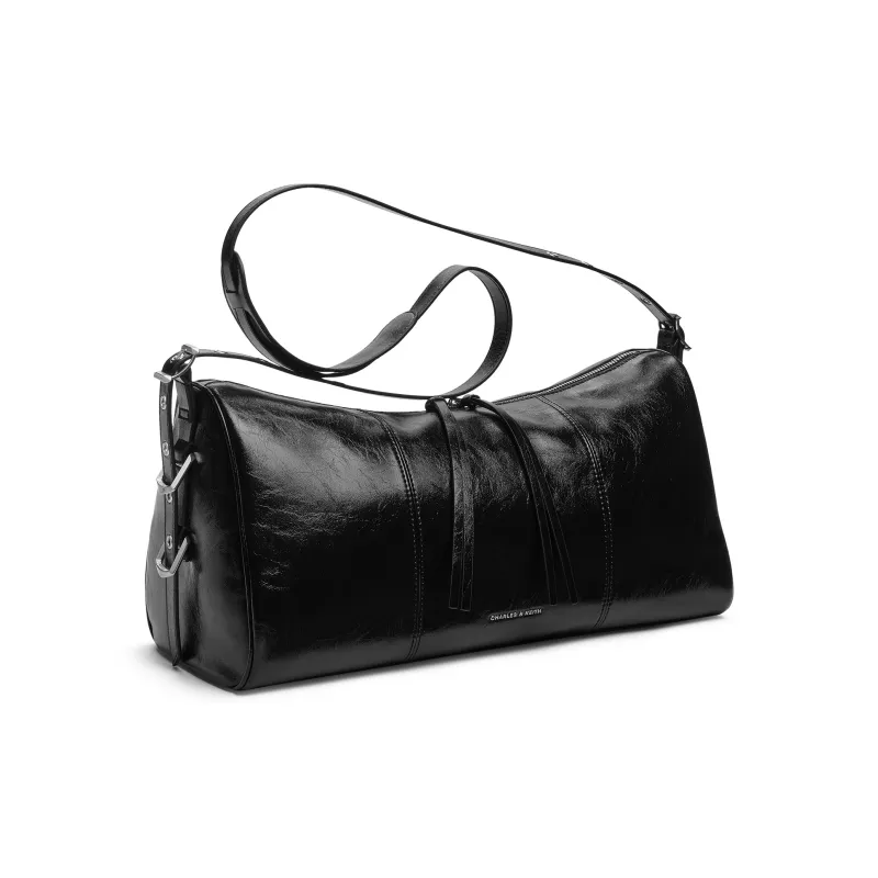 CHARLES&KEITH PU Shoulder Bag Tubas Women's Noir Black/Cream Milk White-1