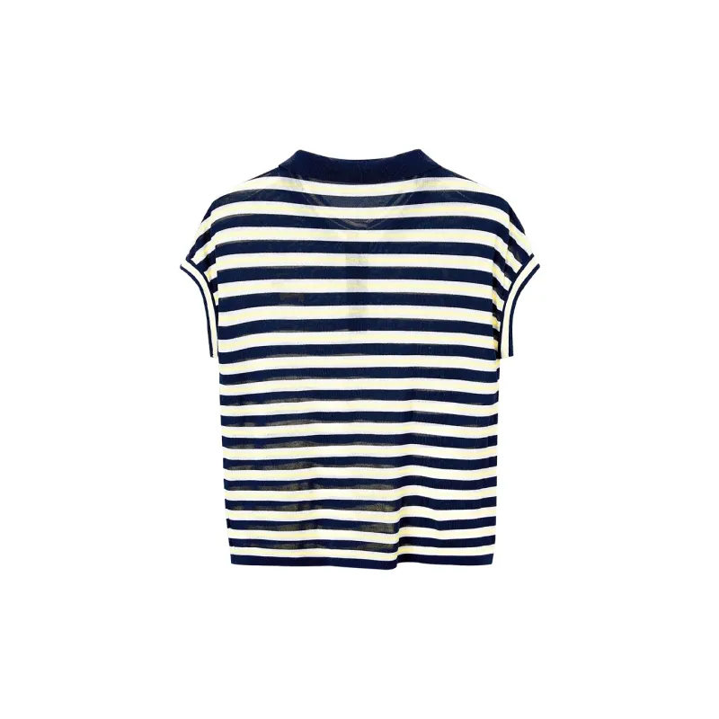 TOUCH Knitwear Women's Navy Blue & Yellow Stripes Pattern-1