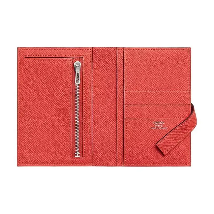 HERMES New H Passant Epsom Calfskin Wallet Women's Orange-1